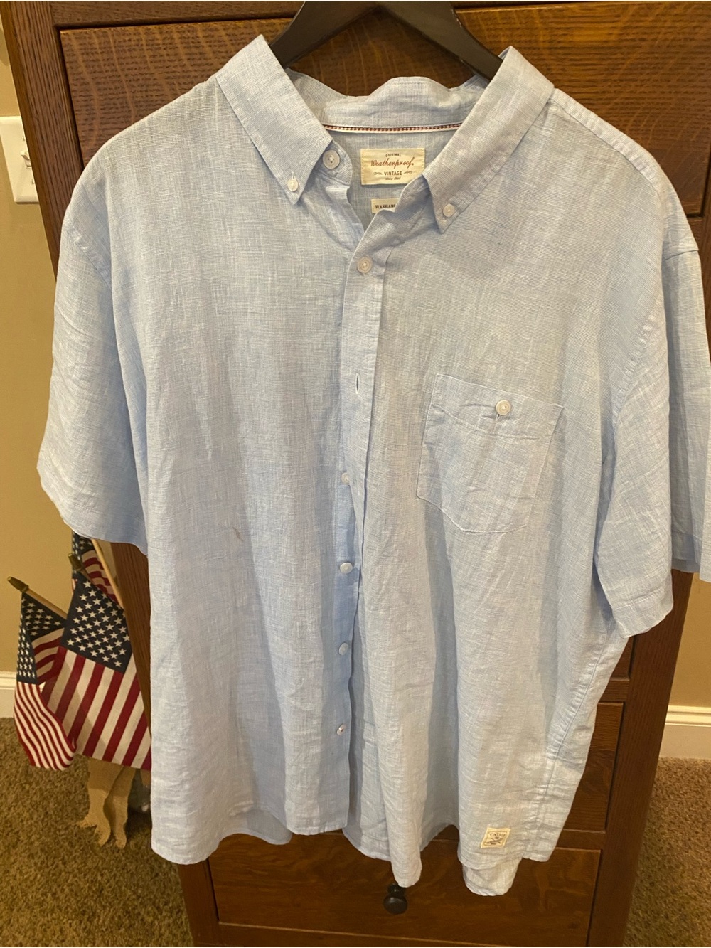 Weatherproof Light Blue Short Sleeve Linen Button-Down Shirt